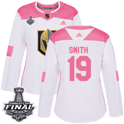Adidas Golden Knights #19 Reilly Smith White/Pink Authentic Fashion 2018 Stanley Cup Final Women's Stitched NHL Jersey - Click Image to Close
